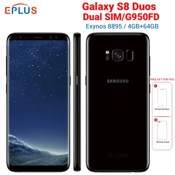 Перейти на Алиэкспресс и купить Новый оригинальный мобильный телефон samsung Galaxy S8 Duos G950FD с двумя sim-картами, 4 ГБ, 64 ГБ, Восьмиядерный процессор Exynos 8895, 5,8 дюймов, NFC, 4G, Android