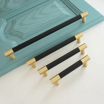 

3.75" 5" 6.3" 8.8" 10"Black Leather Copper Furniture Handles dresser Drawer Handle Door Pull Handle Wardrobe Cupboard Handles