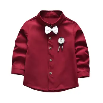 

Cute Boys Gentleman Bow Shirts Tees Vintage Burgundy Color Classic Fashion Holiday Party Tops Western Spring Autumn Blouse