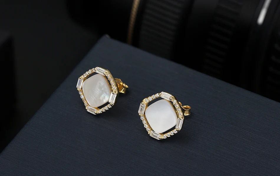 ORSA JEWELS Pure 925 Shell& AAAA циркон серьги гвоздики для женщин Аутентичное Стерлинговое серебро серьги милые романтические Драгоценности SE169