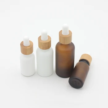 

15ml matte white Frosted Amber White Glass Dropper Bottle with Bamboo Cap 1oz Glass Bamboo Essential Oil Bottle