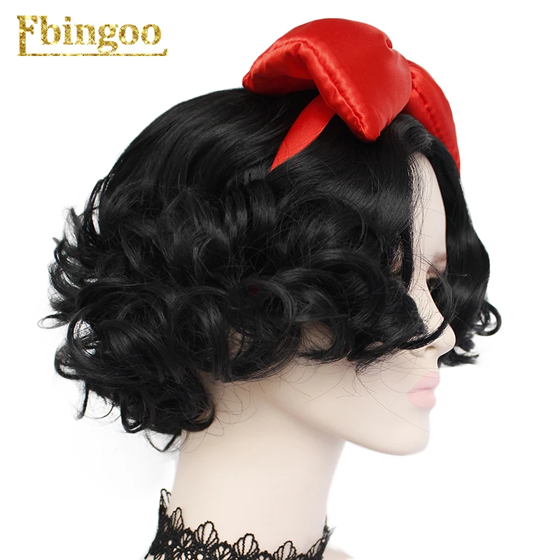 Ebingoo Белоснежка Принцесса парик черный короткий кудрявый синтетический костюм для Хэллоуина Косплей парик для женщин без шпильки