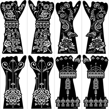 

8pcs/set Body Paint Mehndi Indian Henna Tattoo Stencils Women Girls Hand Finger Henna Tattoo Templates Stencil DIY Indian Style