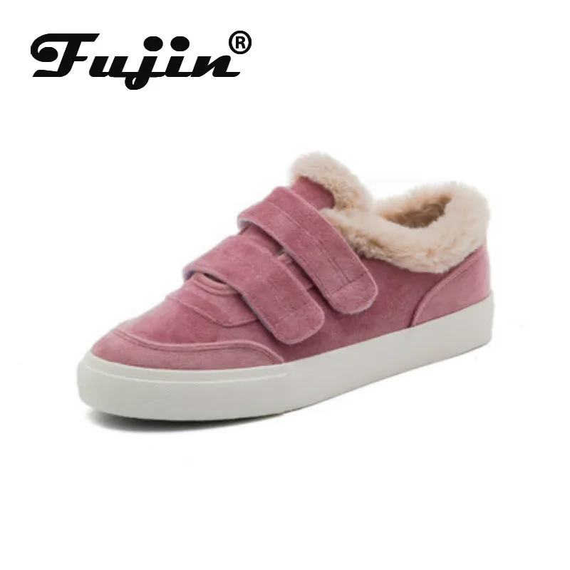 Fujin/парусиновая женская обувь Зимняя плюшевая теплая Модная на плоской подошве и