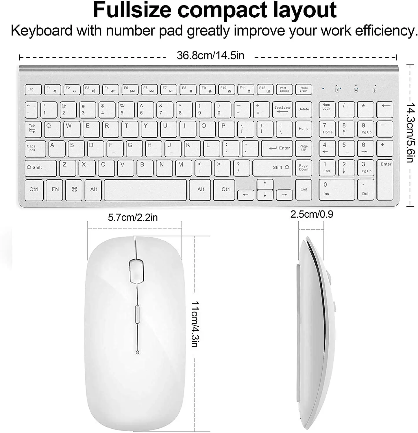 layout americano, teclas digitais full-size, adequado para pc, laptopprata branco