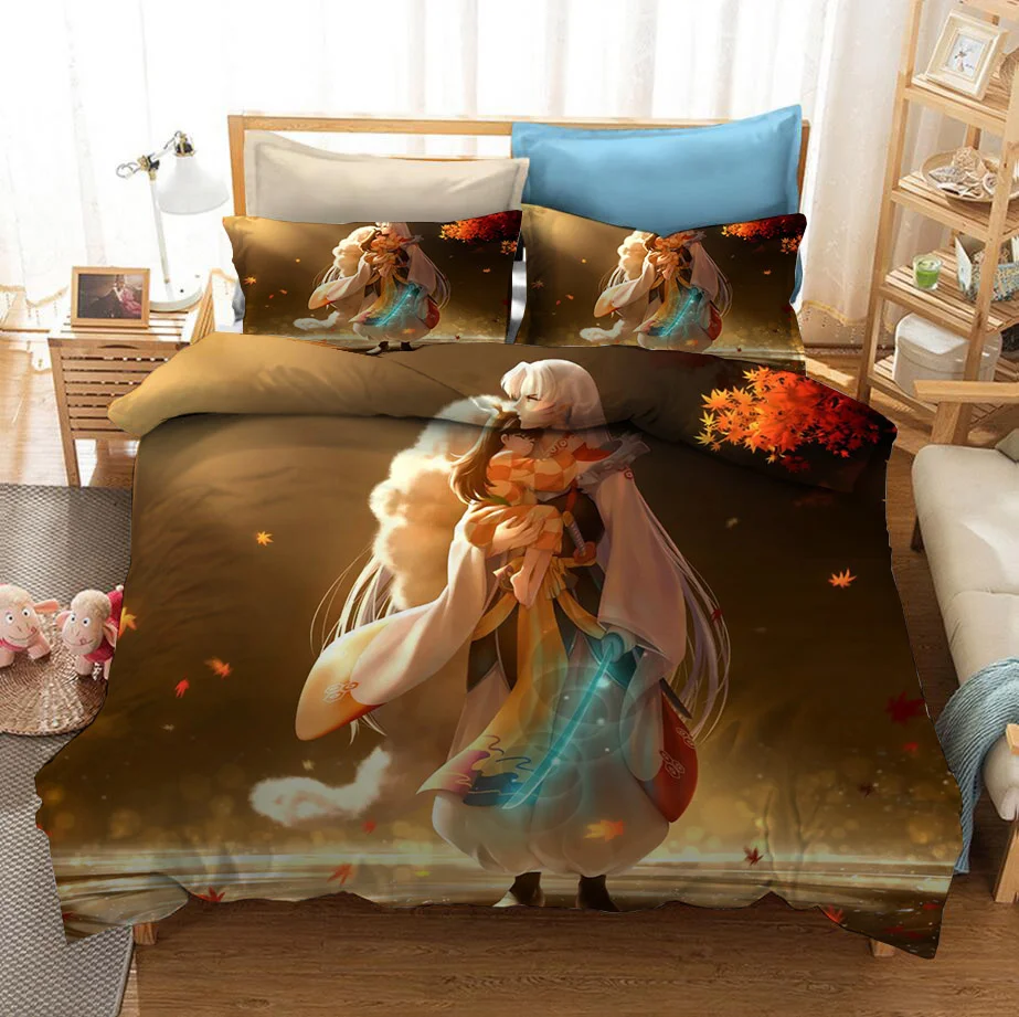 Anime Funny Figure Inuyasha 3D Printed Bedding Set Duvet Covers Queen King Size Pillowcases Comforter Bedclothes Bed Linen