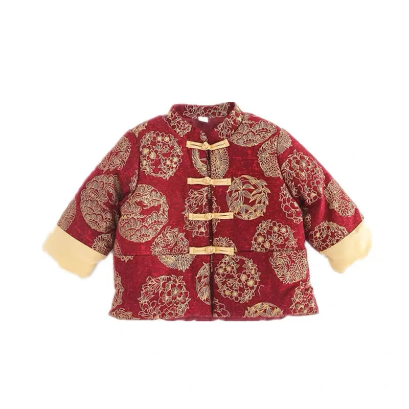 Традиционная одежда в китайском стиле; пальто в стиле Тан для мальчиков; зимнее красное пальто с вышивкой; подарок на год, день рождения, Рождество, с длинными рукавами - Цвет: Coat