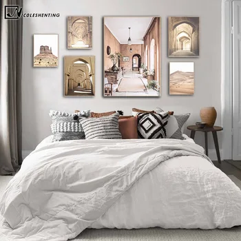 

Morocco Old Door Landscape Poster Vintage Boho Southwestern Travel Print Nordic Canvas Painting Wall Picture for Living Room