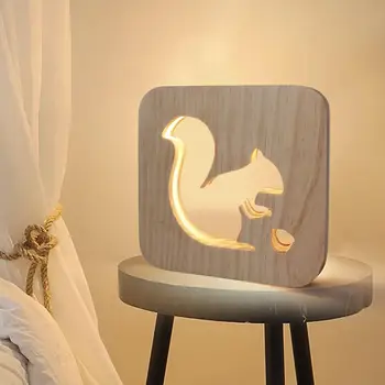 

Cute Wood Carving Squirrel LED Night Light Table Table Lamp Living Room Decor