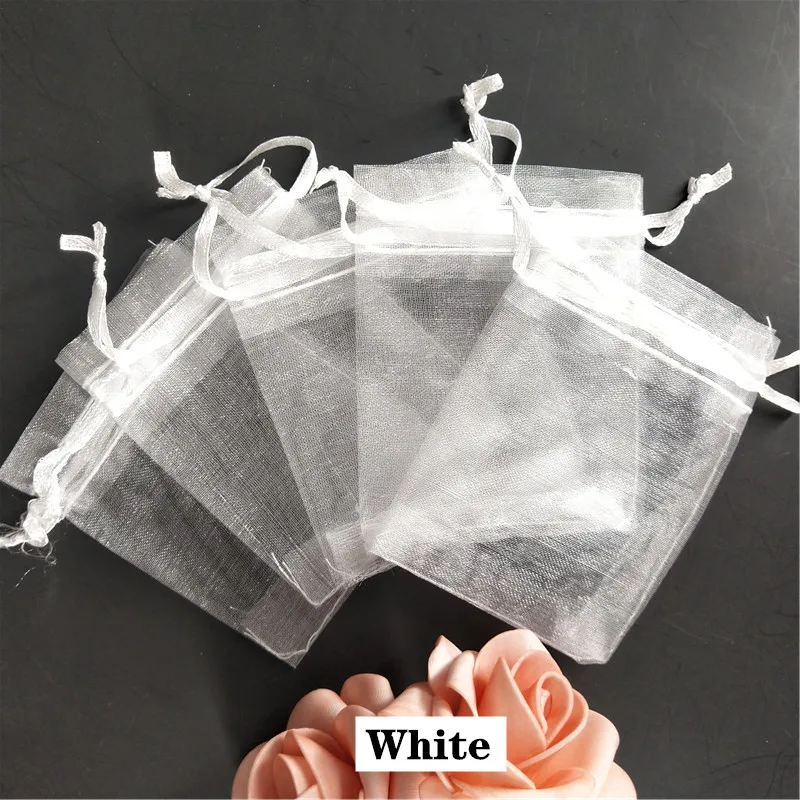 white 50 шт. подарочные мешочки из органзы, мешочки для ювелирных изделий, упаковка, 7x9, 9x12, 10x15, 11x16, 13x18, саше из органзы для украшения свадьбы/причастия 5z - Цвет: white