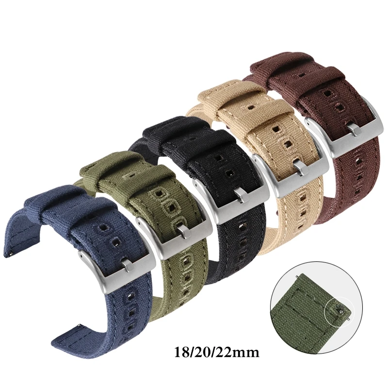

18mm 20mm 22mm Canvas Nylon Strap Men Replace Watch Band for Samsung Galaxy Watch3 45mm Active2 Amazfit GTR Huawei GT 2 Green