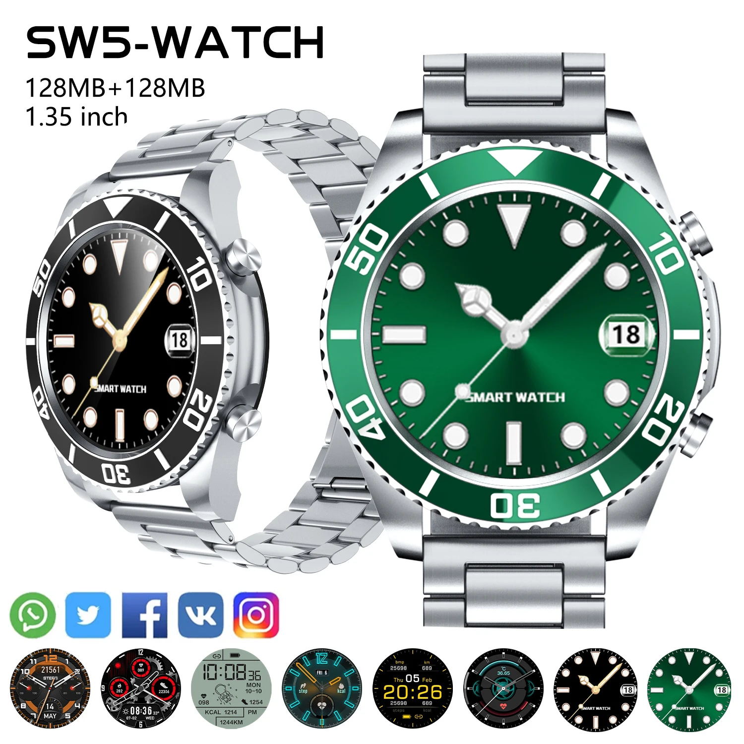 2021 New Fashion Water Ghost Fine Steel Strap Smart Watch Men Sport Business Watch for Rolex Watch SAMSUNG HUAWEI Woman Watch