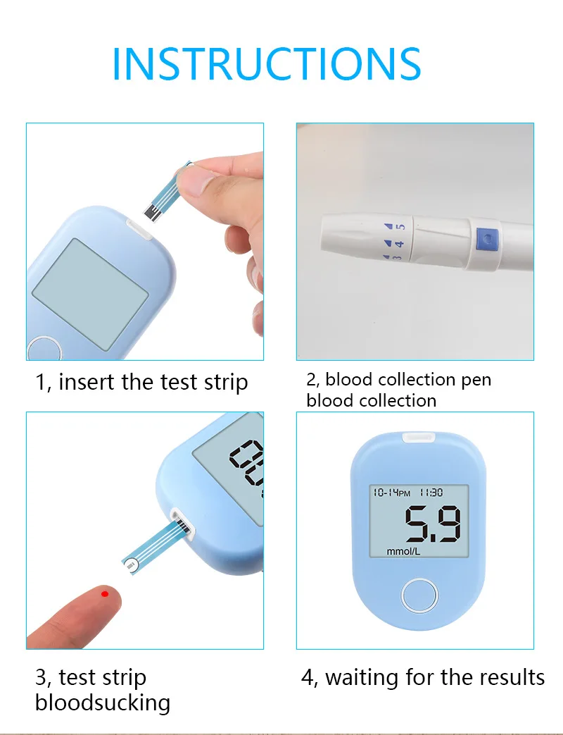 4 шт. английский измеритель уровня глюкозы в крови и тест-полоски и Ланцеты медицинский измеритель сахара в крови глюкометр диабетический тестер 50 тест-полоски
