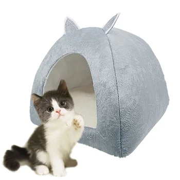 

2 in 1 Cat House Soft Beds For Cats Foldable Washable Kitten Puppy Sleeping Cave Bed Brown Grey Pet cat Dog tent nest house Mat