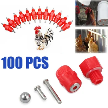 

100Pcs Chicken Feeder Water Nipple Drinker Duck Hen Poultry 360° Screw in Style