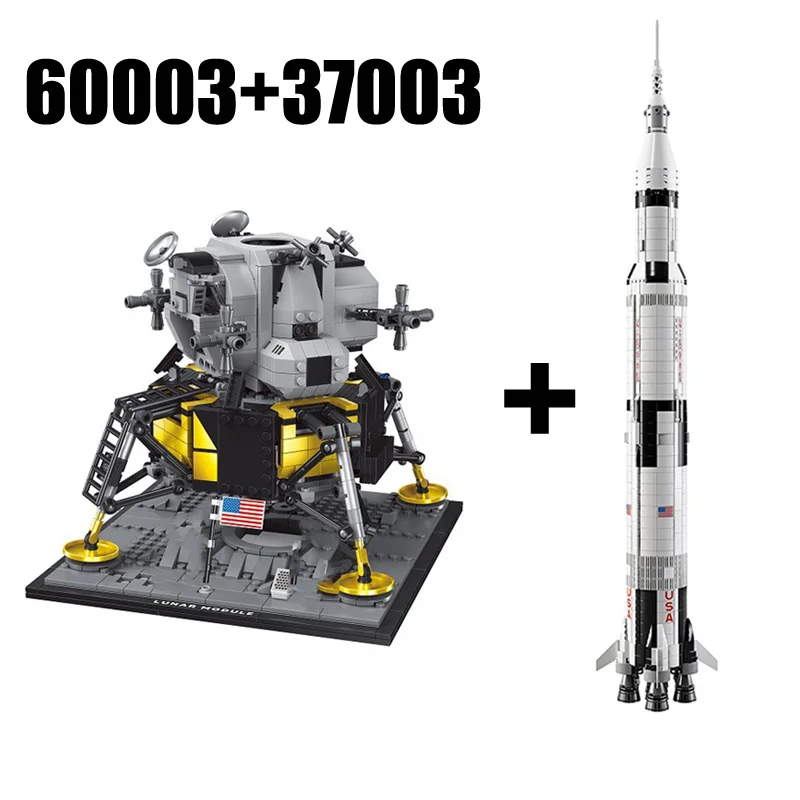 US $51.62 In Stock 37003 Apollo Saturn V Space Launch60003 Apollo 11 Moon Space Rocket Lunar Lander Model Building Blocks Toy