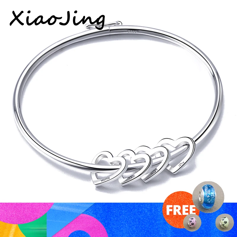 XiaoJIng 925 пробы Серебряный персонализированный браслет индивидуальная гравировка имя браслеты для подружки для мужчин или женщин Подарок на годовщину