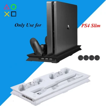 

PS4 Slim Vertical Stand Base Cooler Cooling Fan Controller Charger With 3 USB Ports For Playstation4 PS4 Slim + 4 Caps Accessory
