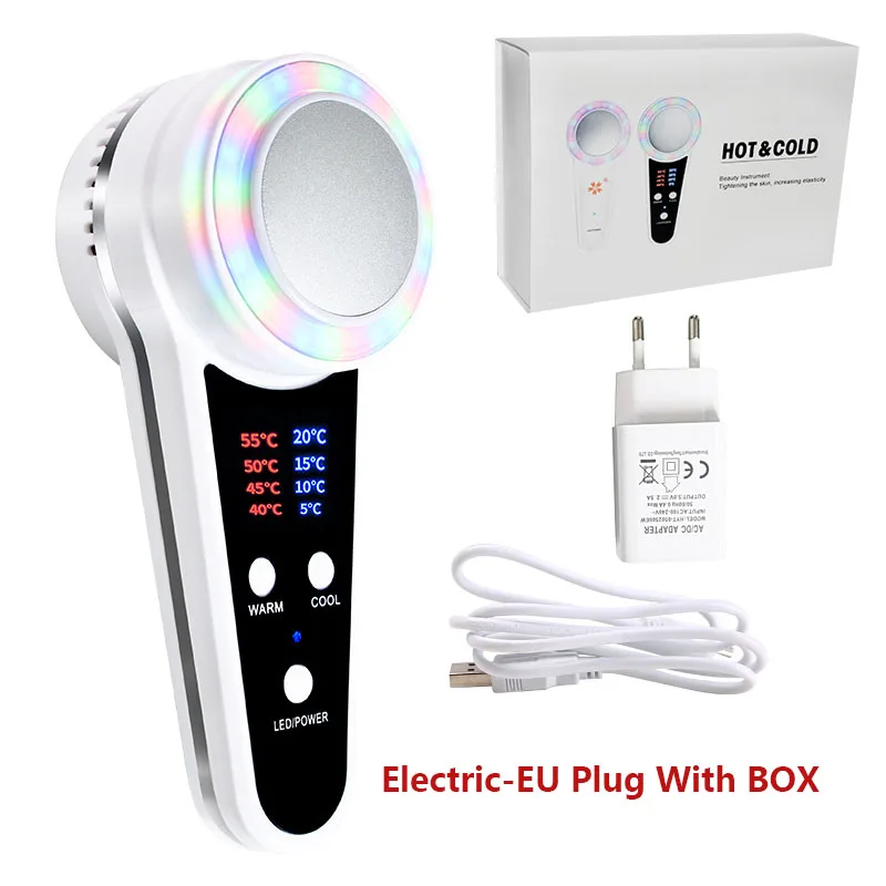 EU Plug With Box Горячий и холодный молоток криотерапия лицо затягивание и лифтинг термальная ледовая терапия сужение пор против морщин Красота Массажер - Цвет: EU Plug With Box