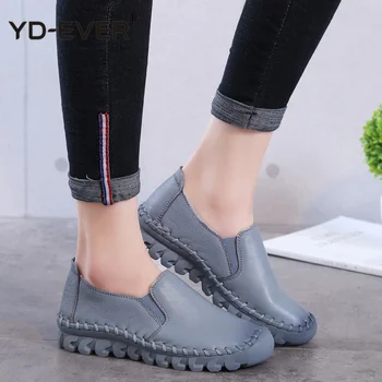 

2020 New Women's Handmade Shoes Genuine Leather Flat slip-on Mother Shoes Woman Loafers Soft Single Casual Flats Shoes Women