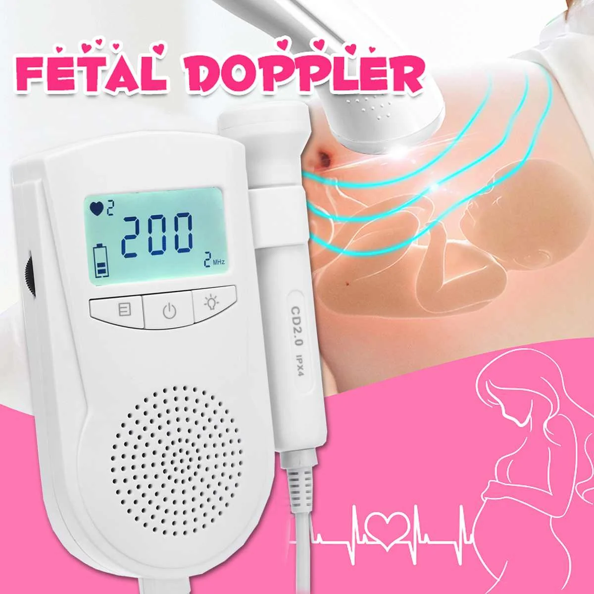 

Doppler Fetal Heart rate Monitor Home Pregancy Baby & Fetal Sound Heart Rate Detector LCD Display No Radiation 2.2MHz