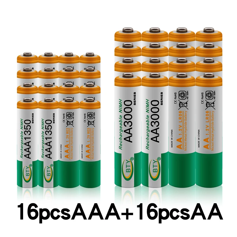 Новые 1,2 V AA 3000mAh Ni-MH аккумуляторы+ AAA батареи 1350 mAh перезаряжаемые батареи Ni-MH 1,2 V AAA батареи