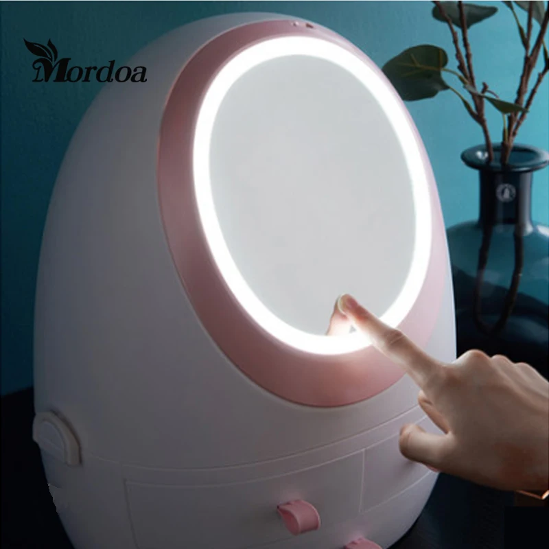 Mordoa светодиодный зеркальный ящик для хранения макияжа светодиодный зеркальный Настольный ящик для хранения большой емкости водонепроницаемый