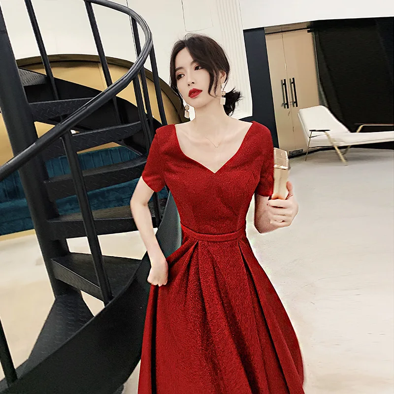 Элегантное бордовое вечернее платье Qipao изысканные блестящие стразы Robe De Soiree платье для выпускного вечера с v-образным вырезом женское платье макси размера плюс