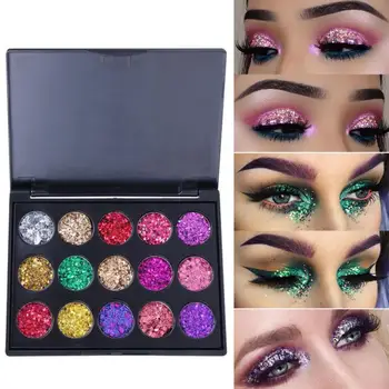 

15 Color Diamond Sequin Eyeshadow Shiny Glitter Eyeshadow Make Up Brush Set Eye Cosmetics Sponge Puff TSLM1