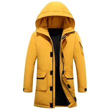 Мужская зимняя куртка на утином пуху, Мужская утолщенная теплая парка с капюшоном, модное длинное пальто, Повседневная Длинная Куртка