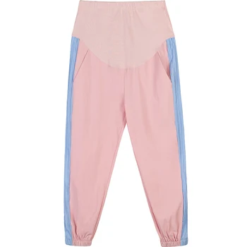 

Pregnant Blend Side Stripe Leggings Casual Harem Maternity High Waist Trousers Nursing Adjustable Belly Women Sportswear Pants