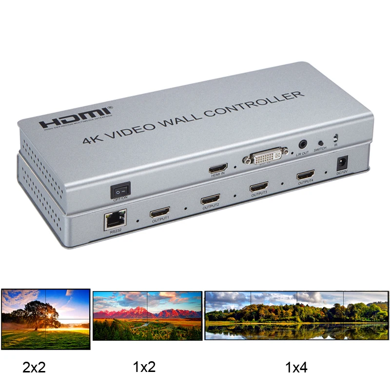 4K настенный контроллер для прошивки видео 4K x 2K HDMI 1,4 видео настенный процессор конвертер 1 DVI HDMI в 4 HDMI выход аудио RJ45 RS232