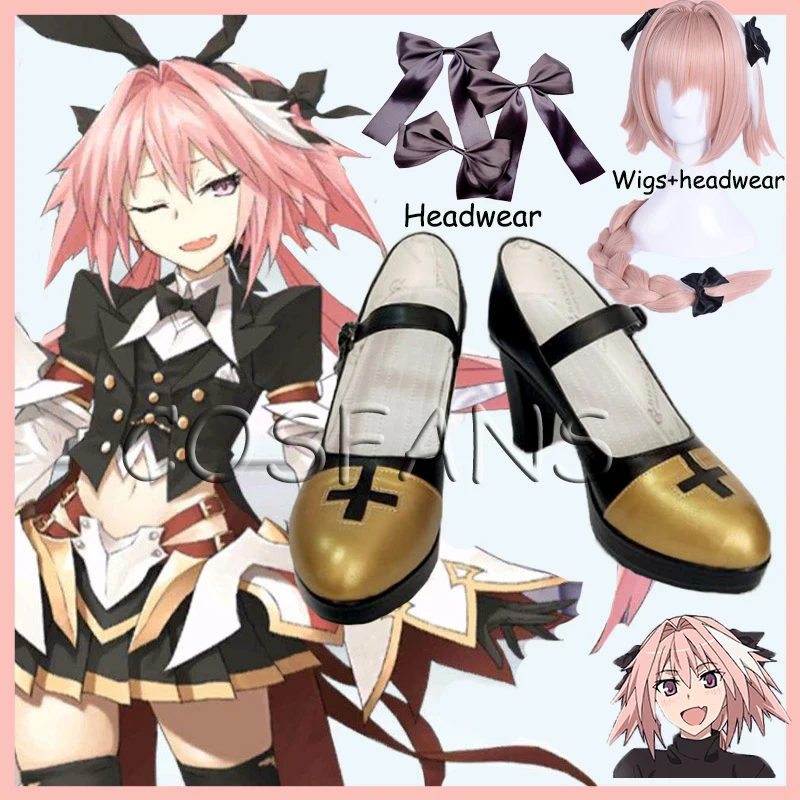 

Парики и головные уборы для косплея FGO Fate Grand Order Saber Astolfo, 3 шт., банты, Хэллоуин, женские, карнавальные, на заказ, ботинки реквизит