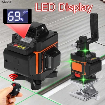 

Horizontal Vertical Laser Level Cross LED Display 12/16 Lines Green Light 360° Rotary Measure Remote Control Auto Self Leveling