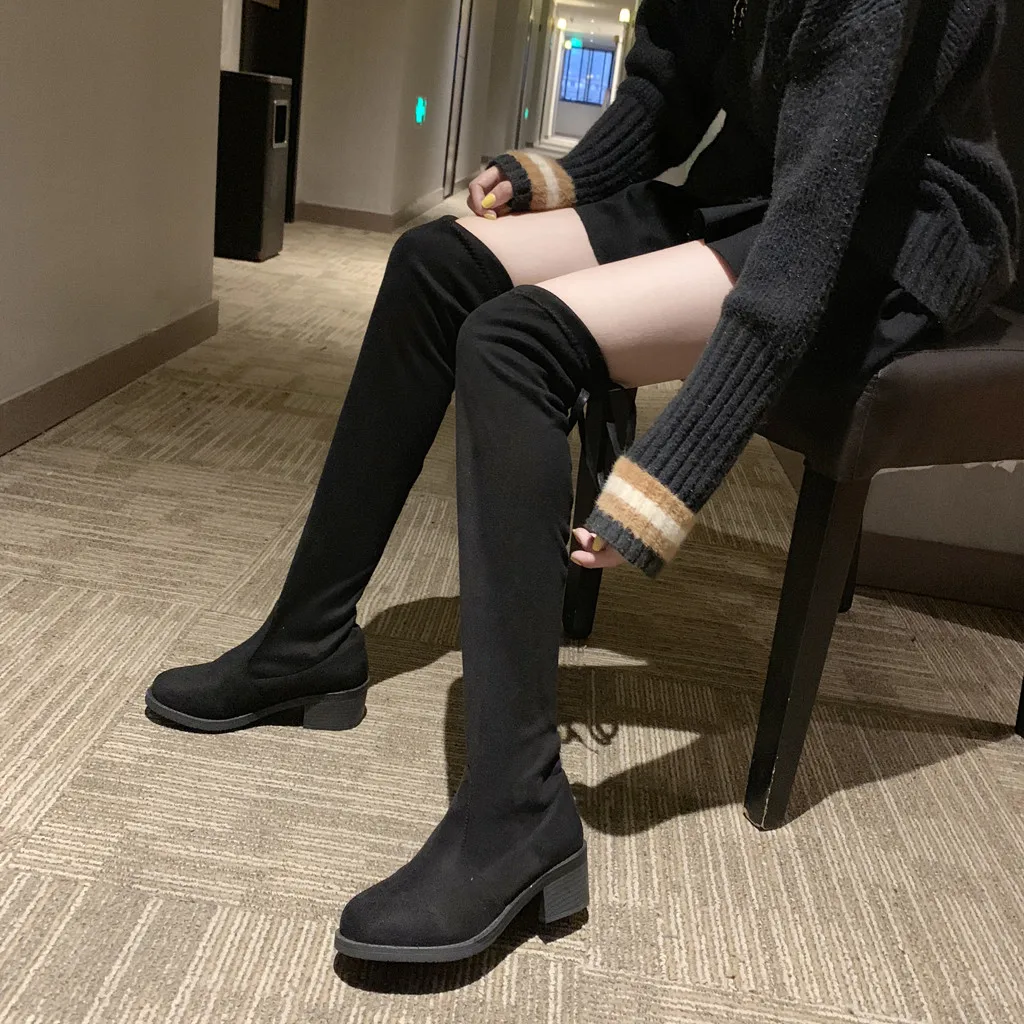 

SAGACE Women's warm boots 2019 autumn winter pointed thick with side zipper over the knee boots elastic boots women's shoes S9
