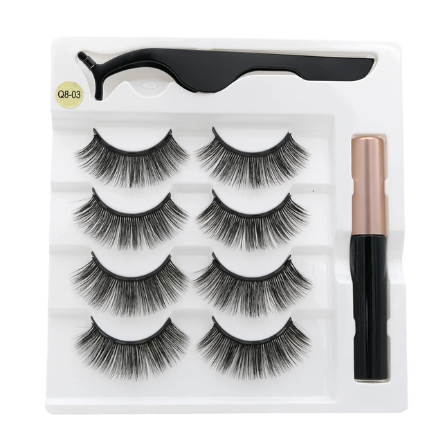 4 pairs of magnetic eyelashes natural soft magnet eyelashes natural magnetic eyeliner makeup mink eyelashes set tool Q8-03