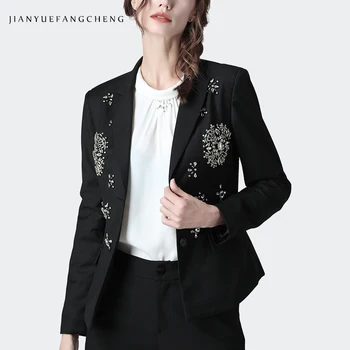 

Luxury Crystal Sequin Women Blazer Korean Style Short Slim Unbuttoned Outwear Office Ladies Black Blazers 2019 New Autumn Coat