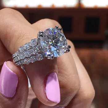 

VAGZEB Silver Color Big Square 4cts AAA Cubic zircon wedding ring for women bride engagement Jewelry