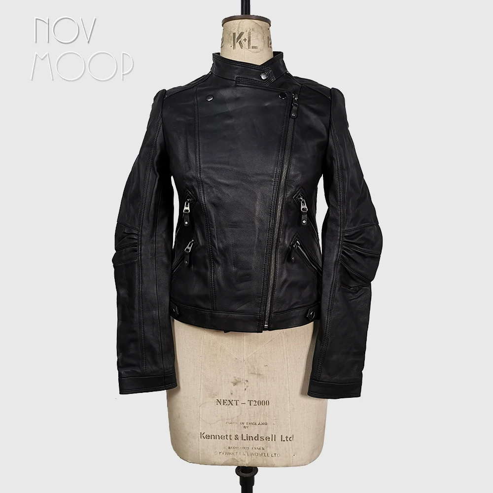 Novmoop Ultimo Pezzo Liquidazione Prezzo Giacca Da Donna In Vera Pelle Pelle Di Pecora Nero Liquidazione De Veste En Cuir Pour Femme C1