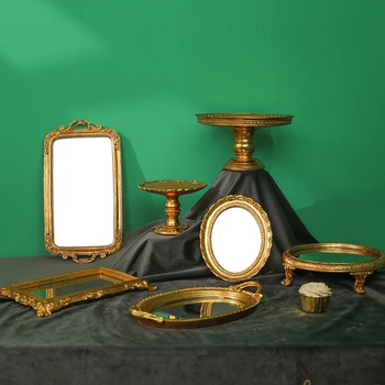 

Retro light luxury golden cake tray dessert table decoration glass dessert tray wedding display stand
