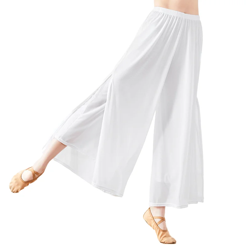 Women Classical Dance Flowy Pants Light Weight Water Yarn Ancient Style Folk Dancer Wde-Leg Chinese Body Rhyme Practice Wear