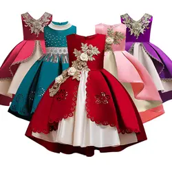 Детское вечернее платье для торжеств, платье принцессы для девочек с аппликацией 2019, пышное платье для девочек, платья для первого