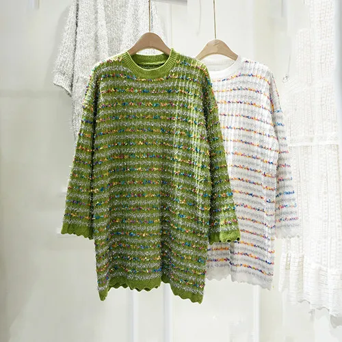 green Cakucool/цветной свитер из люрекса для женщин, длинный рукав, свободный, негабаритный, блестящий джемпер, милый, средней длины, вязаный пуловер, свитер для девочек, женский - Цвет: green