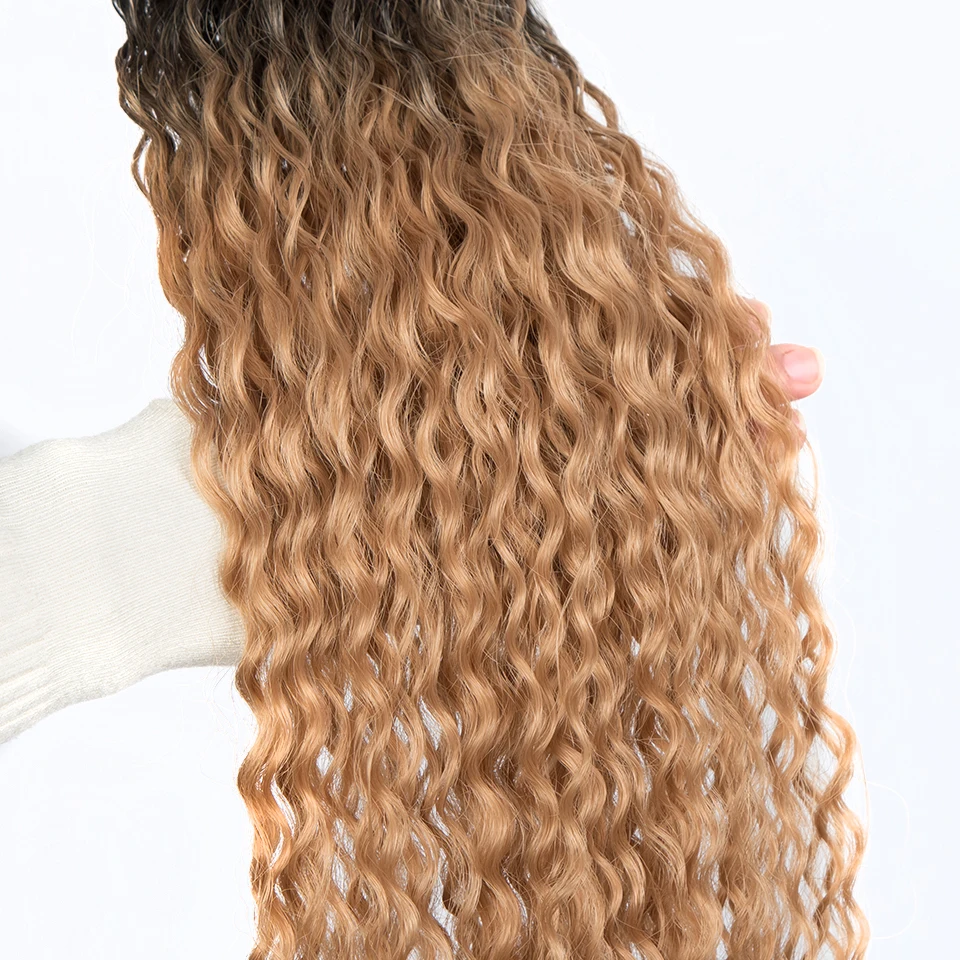 Hair Extensions FASHION IDOL Kinky Curly Ponytail Hair Bundles 34 Inch 100g Soft Long Synthetic Hair Weave Ombre Brown Blonde Extensions