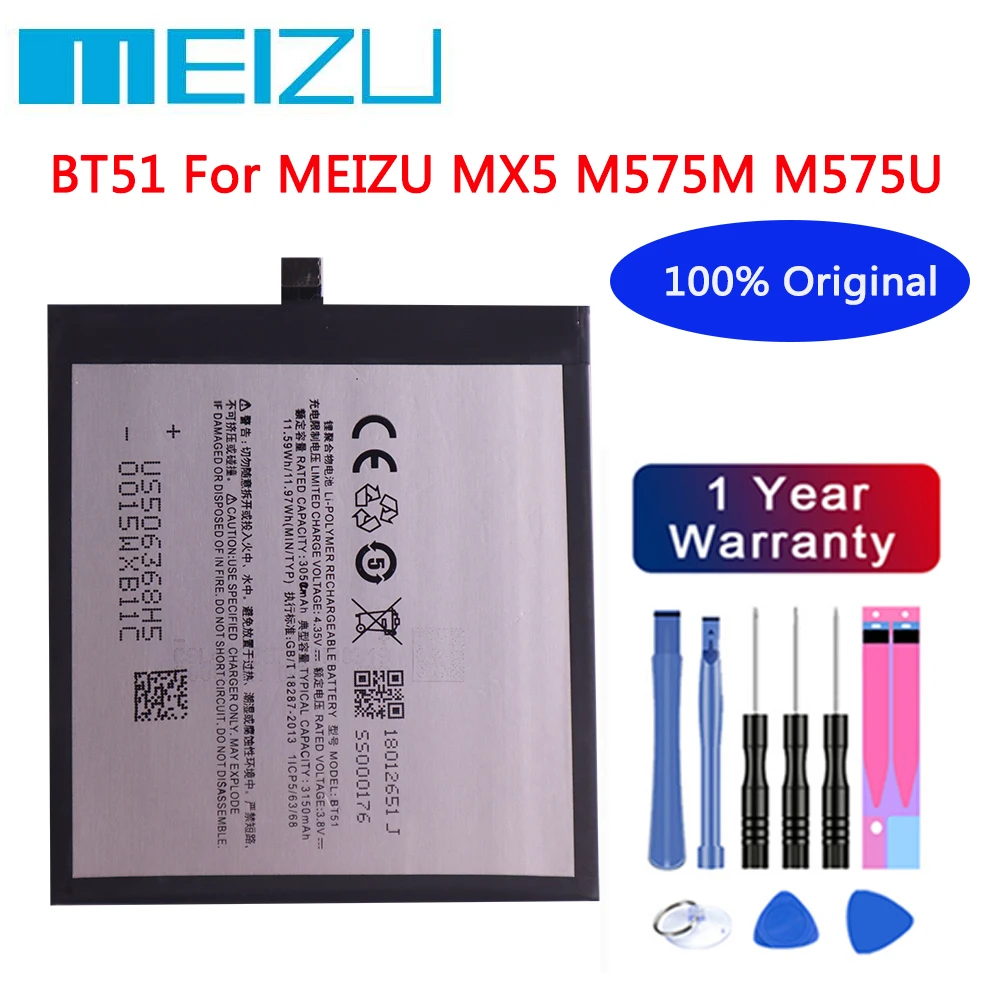 

Meizu High Quality 100% Original Battery 3150mAh BT51 For Meizu MX5 M575M M575U Mobile Phone Batteries+Free tools