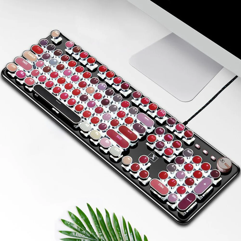 K520 USB 104 Keys Lipstick Color Ergonomics Metal Keyboard Mechanical Fashion Wired Computer Professional Gaming Desktop