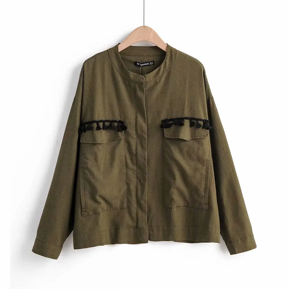 Western Style Autumn And Winter WOMEN'S Dress New Style Solid Color Loose-Fit Army Green Coat