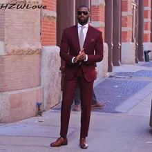 Красивый Бургундский приталенный мужской костюм с одной пуговицей, с острым отворотом, костюм жениха, индивидуальная Мужская официальная одежда, 2 предмета(куртка+ штаны