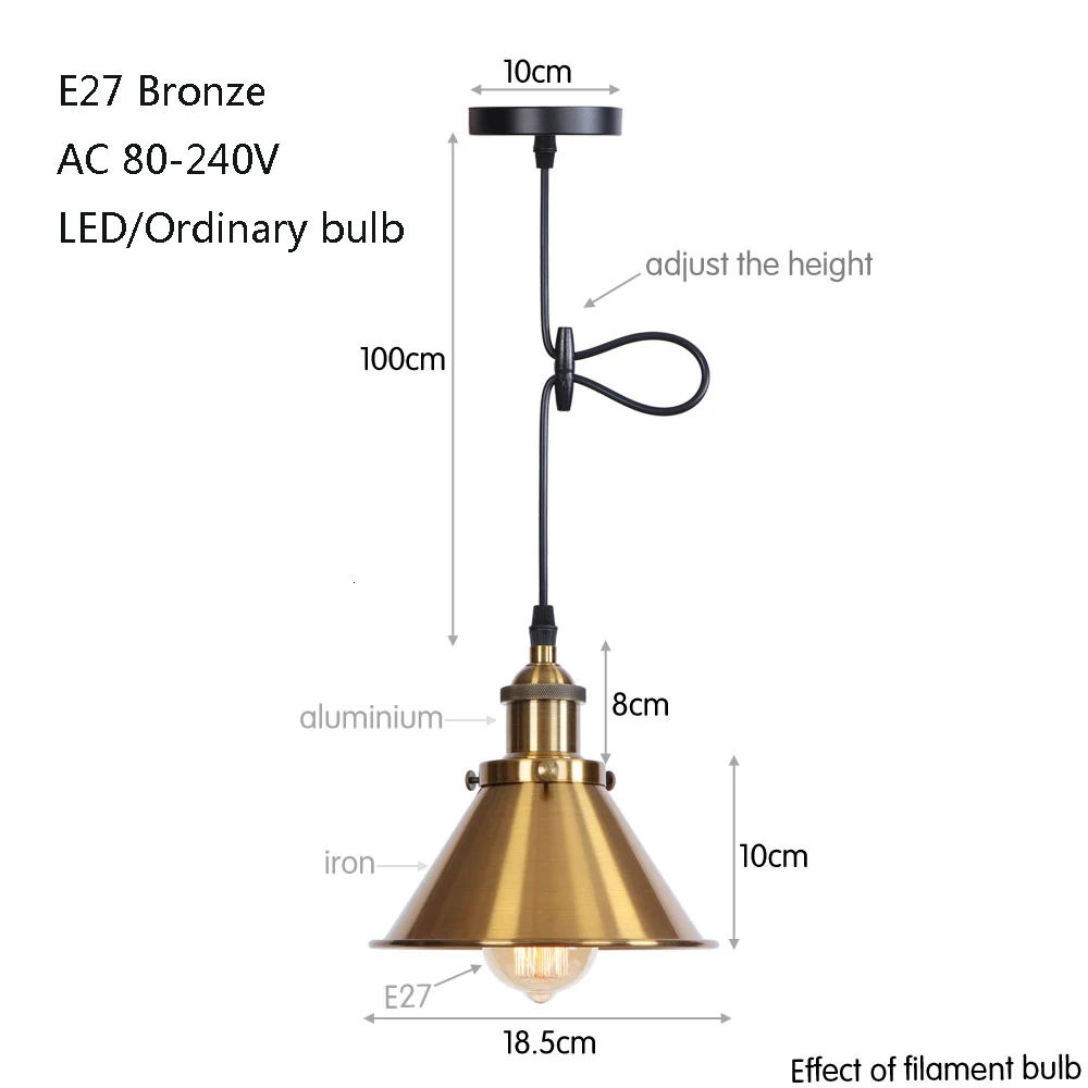 Винтажный металлический простой промышленный подвесной светильник E27 220 В светодиодный подвесной светильник для гостиной столовой ресторана кафе бара