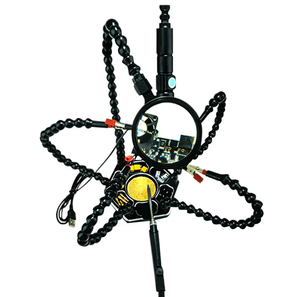 

OCDAY Multi Soldering Helping Hand Third Hand Tool 3X Magnifying USB DC Fan Flashlight Magnifier PCB Welding Repair Station